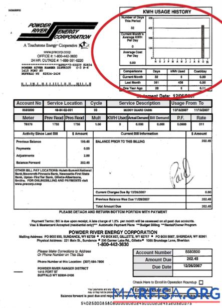 Printable USA Wyoming powder river energy bill in PSD format real example
